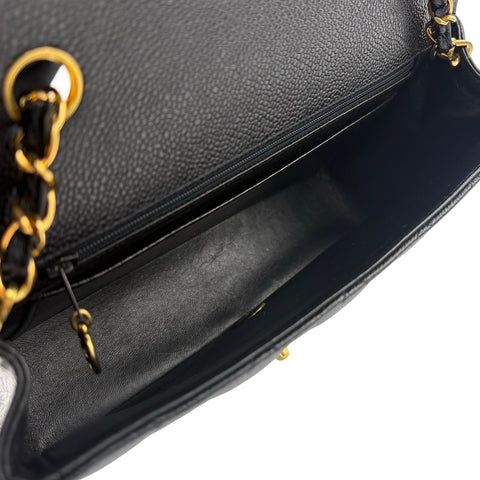 【中古】 CHANEL シャネル MATELASSE DIANA FLAP CHAIN SHOULDER BAG マトラッセダイアナフラップチェーンショルダーバッグ 3番台(1995年) ブラック キャビアスキン 中古 USED バッグ