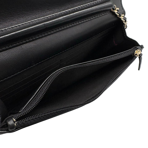 【中古】 CHANEL シャネル PEARL CHARMS WALLET ON CHAIN BAG パールチャームチェーンウォレット チェーンウォレット 27番台(2018~2019年) ブラック カーフスキン 中古 USED バッグ