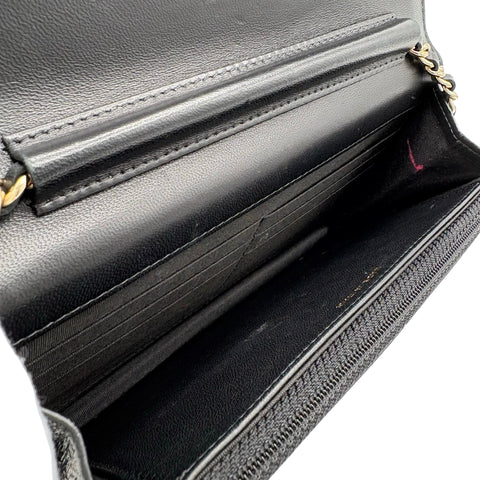 【中古】 CHANEL シャネル PEARL CHARMS WALLET ON CHAIN BAG パールチャームチェーンウォレット チェーンウォレット 27番台(2018~2019年) ブラック カーフスキン 中古 USED バッグ