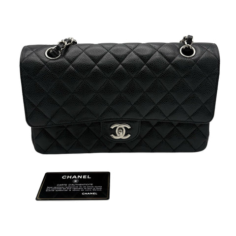 【中古】 CHANEL シャネル MATELASSE マトラッセ ダブルフラップ チェーンショルダー 18番台(2014年) ブラック キャビアスキン 中古 USED バッグ