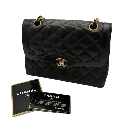 【中古】CHANEL シャネル MATELASSE DOUBLE FLAG SHOULDER BAG マトラッセダブルフラップチェーン ショルダーバッグ 2番台(1993~1994年) ヴィンテージ ブラック ラムスキン 中古 USED バッグ