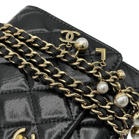 【中古】 CHANEL シャネル PEARL CHARMS WALLET ON CHAIN BAG パールチャームチェーンウォレット チェーンウォレット 27番台(2018~2019年) ブラック カーフスキン 中古 USED バッグ