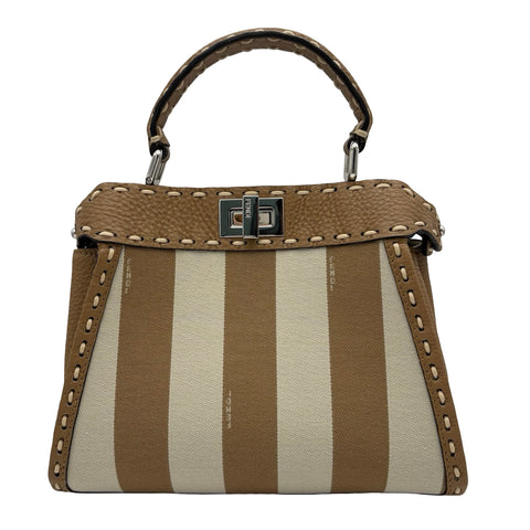 【美品】 FENDI フェンディ PEEKABOO/SELLERIA 2WAY BAG MINI ピーカブー/セレリア 2WAYバッグミニ ショルダーバッグ ベージュ系 キャンバスxレザー 中古 USED バッグ