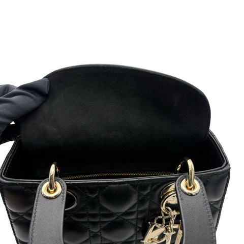 【美品】 Christian Dior クリスチャン ディオール LADY DIOR SMALL レディーディオールスモール ハンドバッグ 88MA★0274(2024年) ブラック ラムスキン 中古 USED バッグ
