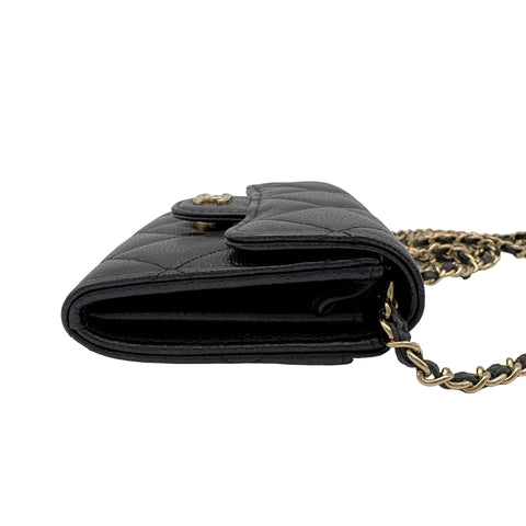 【中古】 CHANEL シャネル MATELASSE CHAIN WALLET マトラッセチェーンウォレット チェーンウォレット ランダム番(2021年~) ブラック キャビアスキン 中古 USED バッグ