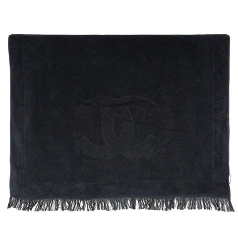 【中古】 CHANEL シャネル ビーチバッグ タオル ポーチ 三点セット ブラック ブランドバッグ 中古品