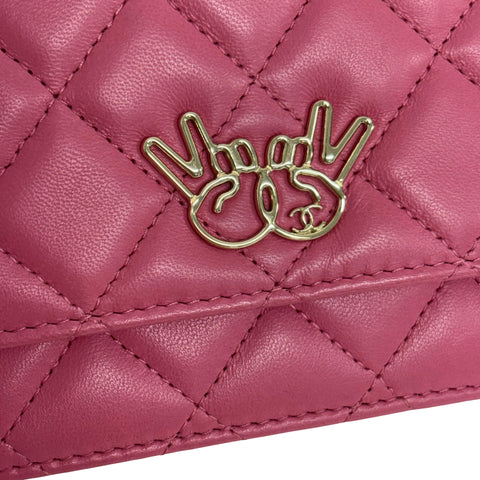 【中古】 CHANEL シャネル マトラッセ ダブルピース チェーンウォレット 長財布 ピンク ラムスキン ピンク系 ゴールド金具 22番台(2016年) ブランド財布 中古品