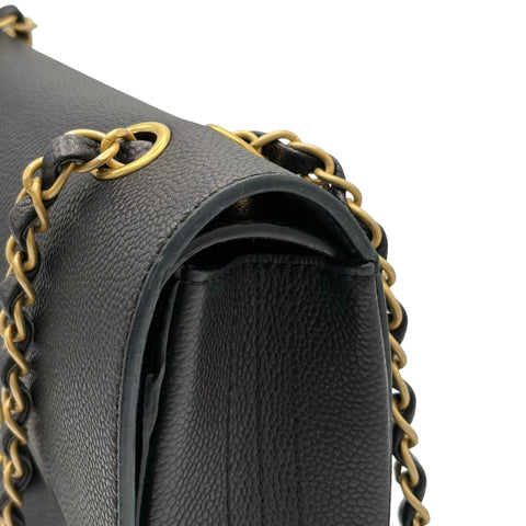 【中古】 CHANEL シャネル DOUBLE FLAP CHAIN SHOULDER BAG ダブルフラップチェーンショルダーバッグ ショルダーバッグ 23番台(2016年) ブラック キャビアスキン 中古 USED バッグ