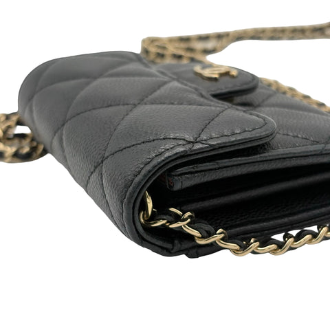 【中古】 CHANEL シャネル MATELASSE CHAIN WALLET マトラッセチェーンウォレット チェーンウォレット ランダム番(2021年~) ブラック キャビアスキン 中古 USED バッグ