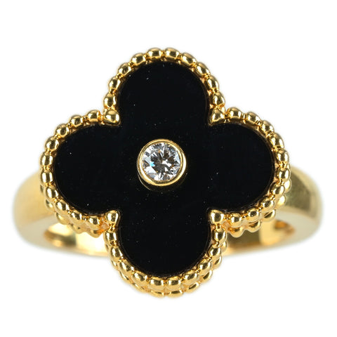 【中古】Van Cleef ＆ Arpels K18YG ヴィンテージアルハンブラ オニキス ダイヤモンドリング