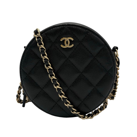 【入荷情報】 CHANEL シャネル ラウンドチェーンショルダーバッグ ブラック キャビアスキン 中古品 セール