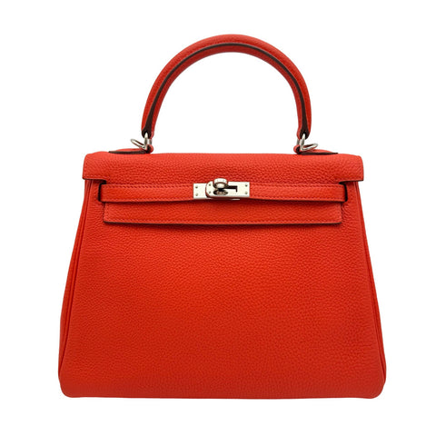 [Used] Hermès Kelly 25 Rouge pivoine Red Togo Silver hardware R engraved (2014) Brand bag Handbag Shoulder bag Used Women's (HERMES, KELLY25, Rouge pivoine, Togo, silver, handbag, shoulderbag, used)