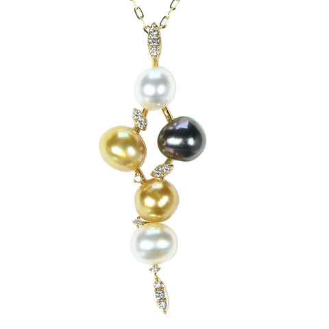 [Pre-owned] K18YG SOUTH SEA PEARL (Black, Golden, White) Pendant Necklace P6-6.9mm D0.12ct 4.6g 45cm