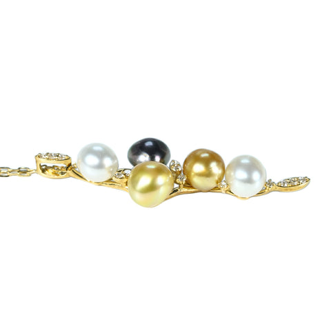 [Pre-owned] K18YG SOUTH SEA PEARL (Black, Golden, White) Pendant Necklace P6-6.9mm D0.12ct 4.6g 45cm