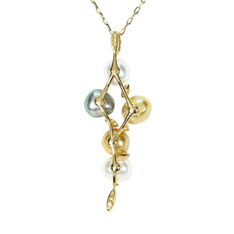[Pre-owned] K18YG SOUTH SEA PEARL (Black, Golden, White) Pendant Necklace P6-6.9mm D0.12ct 4.6g 45cm