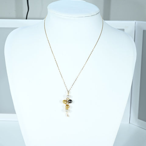[Pre-owned] K18YG SOUTH SEA PEARL (Black, Golden, White) Pendant Necklace P6-6.9mm D0.12ct 4.6g 45cm