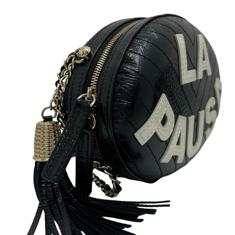 【中古】CHANEL シャネル LA PAUSA VILLA BAG ラパウザ レザー チェーンショルダー  ブラック レザー 中古 BLACK LEATHER USED バッグ