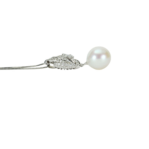 【中古】 PT850/PT900 SOUTH SEA PEARL白蝶パールペンダントネックレス 13.6mm D0.71ct 10.5g