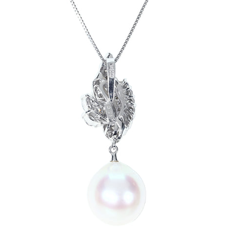 【中古】 PT850/PT900 SOUTH SEA PEARL白蝶パールペンダントネックレス 13.6mm D0.71ct 10.5g