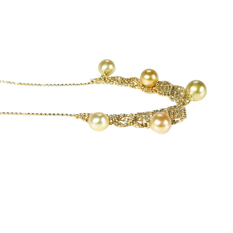 【美品】K18YG SOUTH SEA PEARL NECKLACE 南洋ゴールデンパールネックレス  5.7-6.7mm 5.4g 44cm