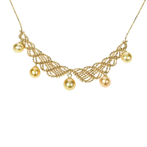 【美品】K18YG SOUTH SEA PEARL NECKLACE 南洋ゴールデンパールネックレス  5.7-6.7mm 5.4g 44cm