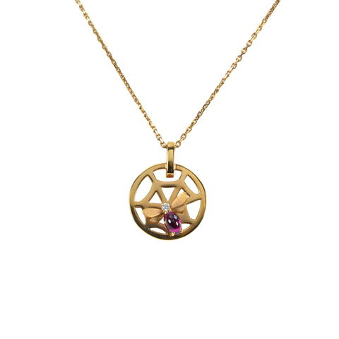 【中古】CHAUMET ショーメ K18YGアトラップモアビー スパイダー  ガーネット・ダイヤモンドネックレス 7.4g ONE PRICE