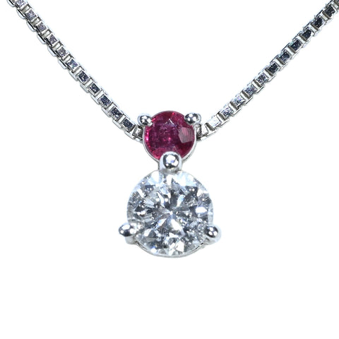 【中古】PT850/PT900 DIAMOND ＆ RUBY NECKLACE ダイヤモンド＆ルビーネックレス D0.28ct 2.6g 40cm