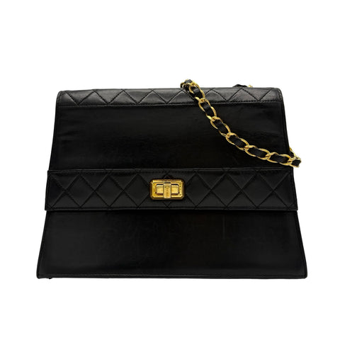 【中古】 CHANEL シャネル TRAPEZOID トラペゾヘド チェーンショルダー 1番台(1989-1991年) ブラック ラムスキン 中古 USED バッグ