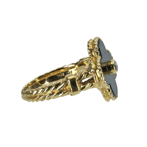 【中古】Van Cleef＆Arpels ヴァンクリーフ＆アーペル K18YG VINTAGE ALHAMBRA ヴィンテージアルハンブラ オニキスリング 旧型 4.9g #9
