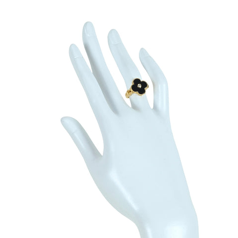 【中古】Van Cleef＆Arpels ヴァンクリーフ＆アーペル K18YG VINTAGE ALHAMBRA ヴィンテージアルハンブラ オニキスリング 旧型 4.9g #9