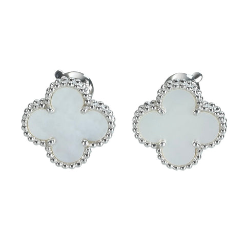 【中古】Van Cleef＆Arpels ヴァンクリーフ＆アーペル K18WG VINTAGE ALHAMBRA ヴィンテージアルハンブラ マザーオブパールピアス 7.8g