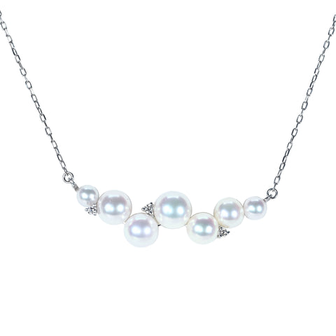 [Excellent Condition] K18WG AKOYA PEARL NECKLACE Akoya Pearl Pendant Necklace P3.9-6.7mm D0.04ct 4.4g 44cm