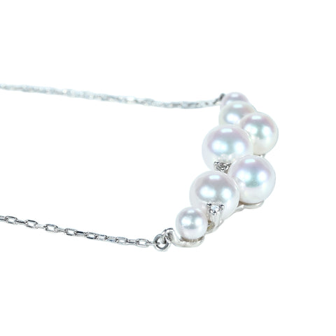 [Excellent Condition] K18WG AKOYA PEARL NECKLACE Akoya Pearl Pendant Necklace P3.9-6.7mm D0.04ct 4.4g 44cm