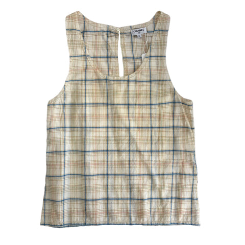 【中古】 CHANEL シャネル BLOUSE チェック柄ココボタン付きノースリーブブラウス 36 USED 中古 2020 CLOTHES 洋服