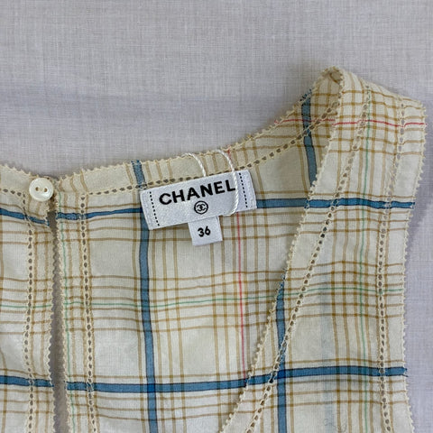 【中古】 CHANEL シャネル BLOUSE チェック柄ココボタン付きノースリーブブラウス 36 USED 中古 2020 CLOTHES 洋服