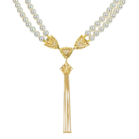 【中古】MIKIMOTO ミキモト K18YG/K14WG AKOYA PEARL NECKLACE アコヤパール２連ネックレス