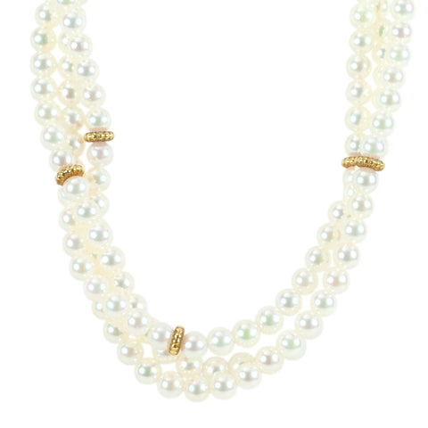【中古】MIKIMOTO ミキモト K18YG AKOYA PEARL NECKLACE P2.5 - 4.0mm 41.1g 61cm アコヤパール3連ネックレス USED