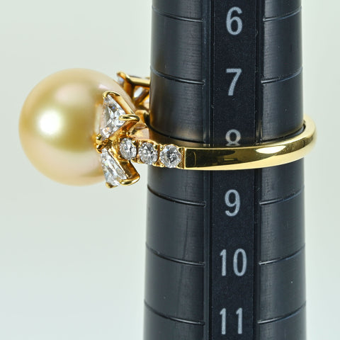 【中古】MIKIMOTO ミキモト K18YG GOLDEN PEARL RING P11.8mm D1.07ct 6.9g #8 保証書 USED 指輪