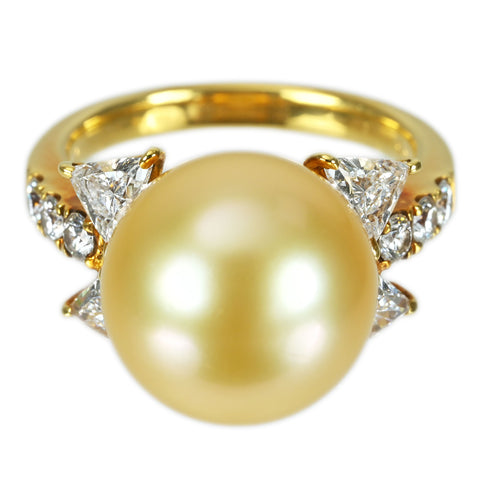 【中古】MIKIMOTO ミキモト K18YG GOLDEN PEARL RING P11.8mm D1.07ct 6.9g #8 保証書 USED 指輪