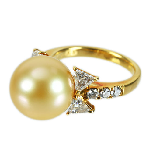 【中古】MIKIMOTO ミキモト K18YG GOLDEN PEARL RING P11.8mm D1.07ct 6.9g #8 保証書 USED 指輪