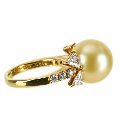 【中古】MIKIMOTO ミキモト K18YG GOLDEN PEARL RING P11.8mm D1.07ct 6.9g #8 保証書 USED 指輪