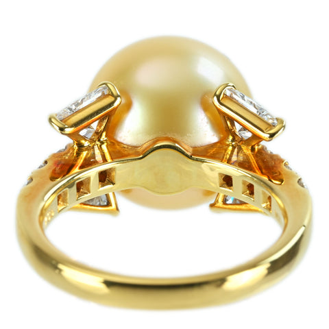 【中古】MIKIMOTO ミキモト K18YG GOLDEN PEARL RING P11.8mm D1.07ct 6.9g #8 保証書 USED 指輪