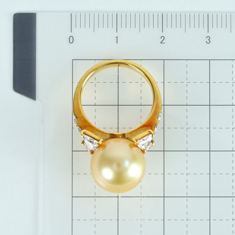 【中古】MIKIMOTO ミキモト K18YG GOLDEN PEARL RING P11.8mm D1.07ct 6.9g #8 保証書 USED 指輪