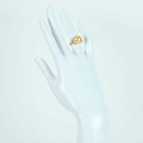 【中古】MIKIMOTO ミキモト K18YG GOLDEN PEARL RING P11.8mm D1.07ct 6.9g #8 保証書 USED 指輪