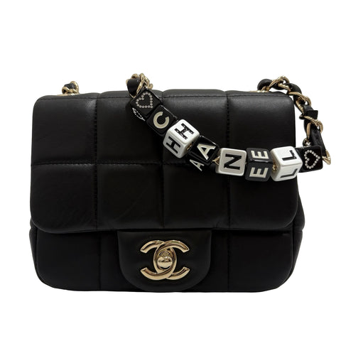 【中古】 CHANEL シャネル MINI FLAP BAG ミニフラップバック ショルダーバッグ ICチップ(2021年∼) ブラック ラムスキン 中古 USED バッグ