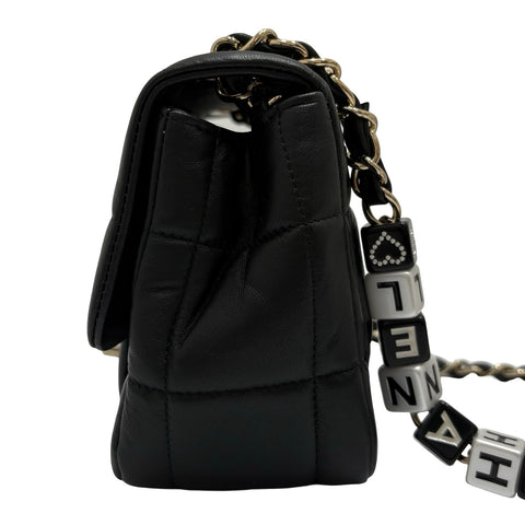 【中古】 CHANEL シャネル MINI FLAP BAG ミニフラップバック ショルダーバッグ ICチップ(2021年∼) ブラック ラムスキン 中古 USED バッグ