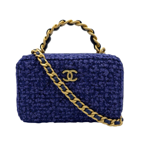 【中古】 CHANEL シャネル MINI CHAIN BAG ミニツイードチェーンバッグ チェーンショルダー ランダム番(2021年～) ブルー/パープル ツイード USED 中古 バッグ