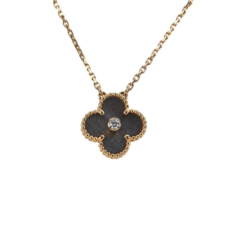 【中古】Van Cleef & Arpels ヴァンクリーフ＆アーペル K18PG VINTAGE ALHAMBRA NECKLACE シルバーオブシディアン ヴィンテージアルハンブラネックレス 2023年ホリデー限定品 6.4g