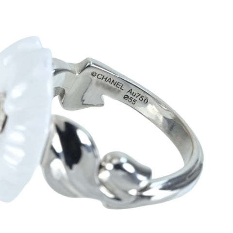 【中古】CHANEL シャネル K18WG CAMELLIA RING ホワイトアゲート カメリアリング 11.6g #14
