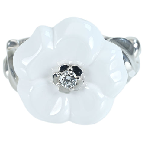【中古】CHANEL シャネル K18WG CAMELLIA RING ホワイトアゲート カメリアリング 11.6g #14